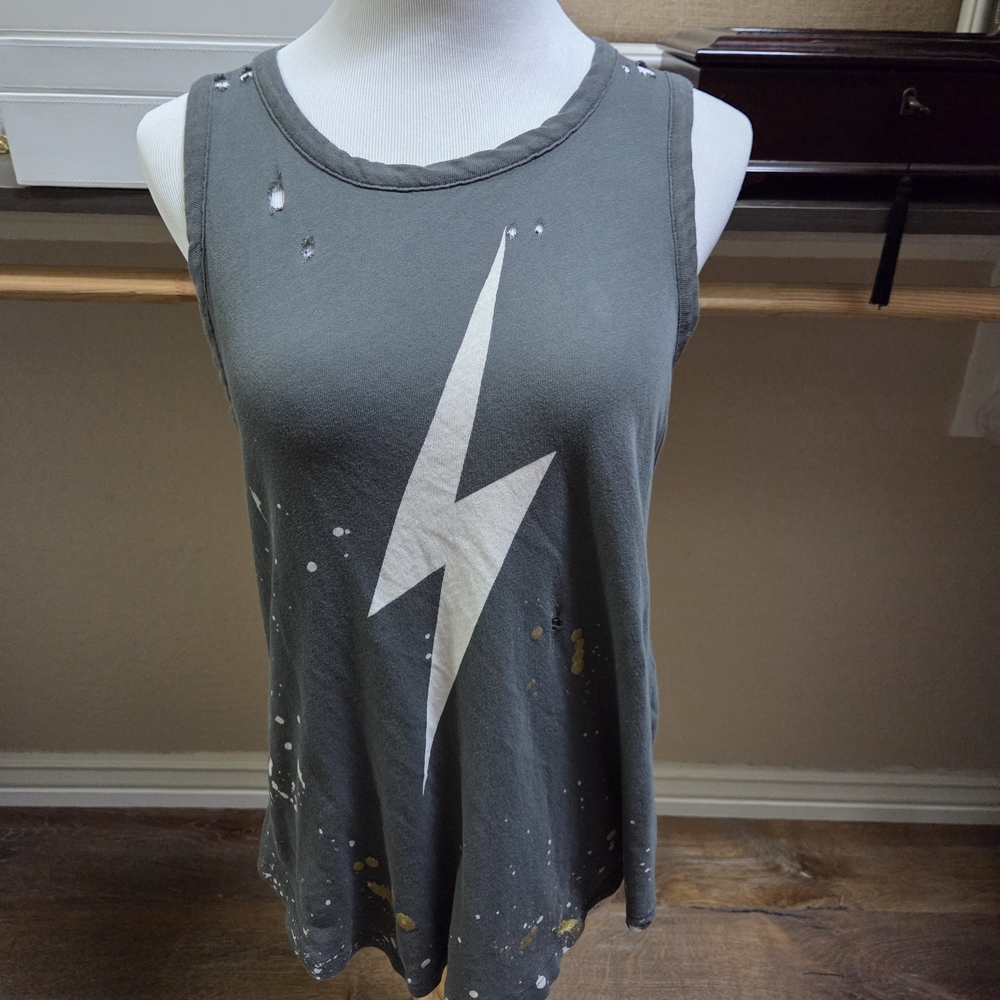 Chaser Gray Graphic Muscle Tee Lightning Bolt